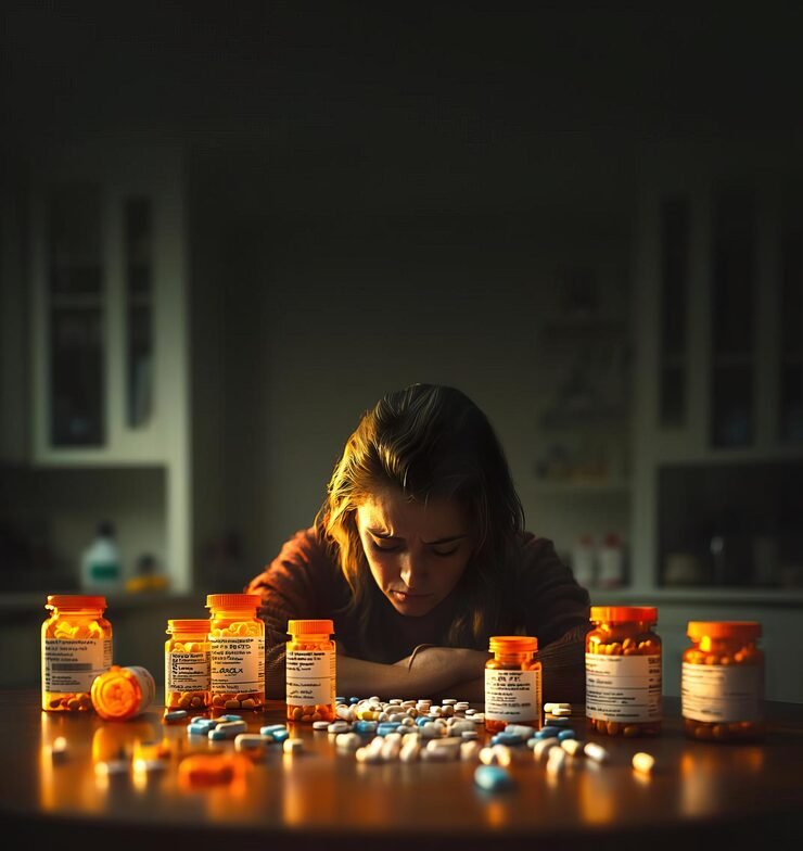 thoughtful-woman-surrounded-by-prescription-bottles-pills-highlighting-emotional-struggle-with-medication_1317057-29546